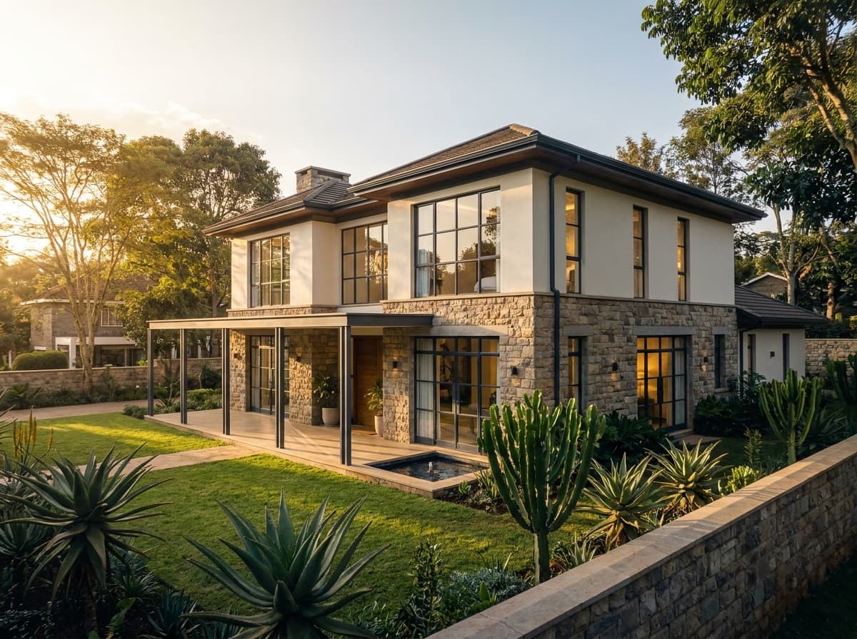 A bespoke contemporary Kenyan family home with stone cladding and native landscaping